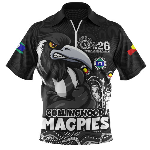 Collingwood Zip Polo Shirt Naidoc Week Aboriginal Spirit Power Through Generations