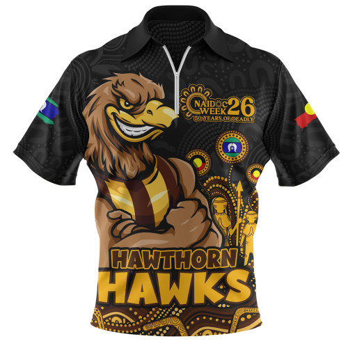 Hawthorn Zip Polo Shirt Naidoc Week Aboriginal Spirit Power Through Generations