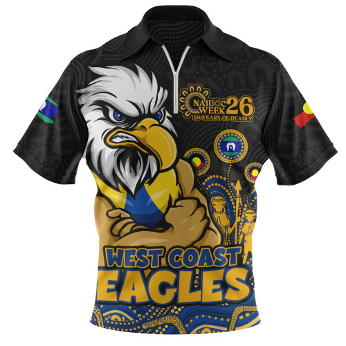 West Coast Eagles Zip Polo Shirt Naidoc Week Aboriginal Spirit Power Through Generations