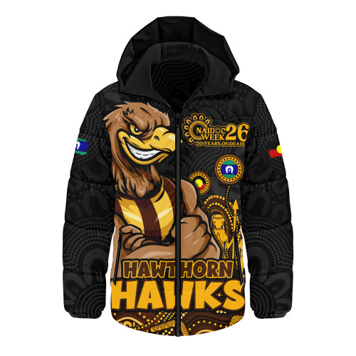 Hawthorn Hooded Padded Jacket Naidoc Week Aboriginal Spirit Power Through Generations