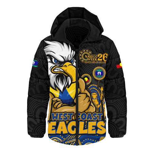 West Coast Eagles Hooded Padded Jacket Naidoc Week Aboriginal Spirit Power Through Generations