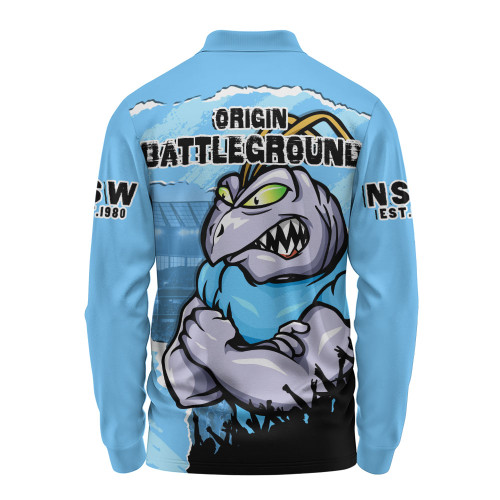 New South Wales Blues Long Sleeve Polo Shirt Origin Battleground Game Day Clash