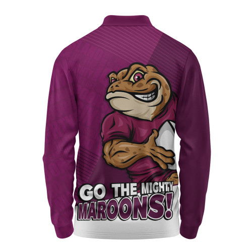 Queensland Maroons Long Sleeve Polo Shirt Battle Forged Origin Strength