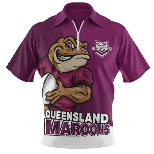 Queensland Maroons Zip Polo Shirt Battle Forged Origin Strength