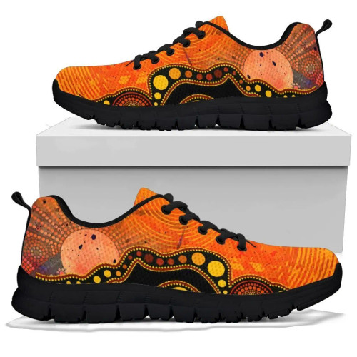 Australia Aboriginal Inspired Sneakers - Australia Indigenous Flag Circle Dot Painting Art (Golden) Australia Aboriginal Inspired Sneakers - Australia Indigenous Flag Circle Dot Painting Art (Golden)