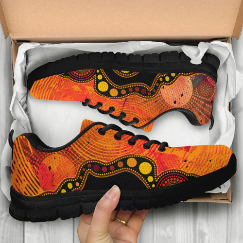 Australia Aboriginal Sneaker - Australia Indigenous Flag Circle Dot Painting Art (Golden) Australia Aboriginal Sneaker - Australia Indigenous Flag Circle Dot Painting Art (Golden)