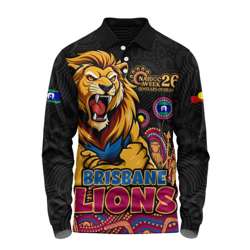 Brisbane Lions Long Sleeve Polo Shirt Naidoc Week Aboriginal Spirit Power Through Generations
