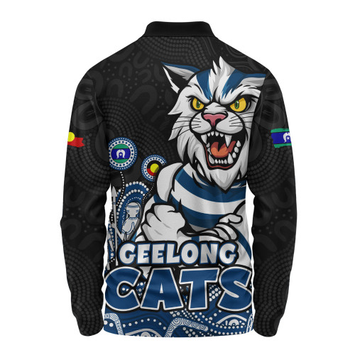 Geelong Cats Long Sleeve Polo Shirt Naidoc Week Aboriginal Spirit Power Through Generations
