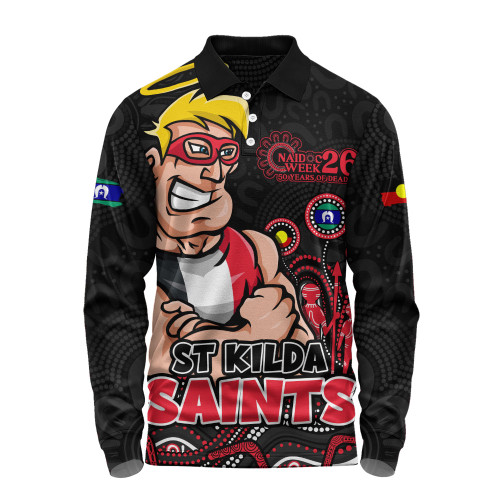 St Kilda Long Sleeve Polo Shirt Naidoc Week Aboriginal Spirit Power Through Generations