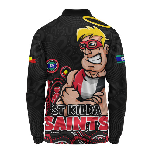 St Kilda Long Sleeve Polo Shirt Naidoc Week Aboriginal Spirit Power Through Generations