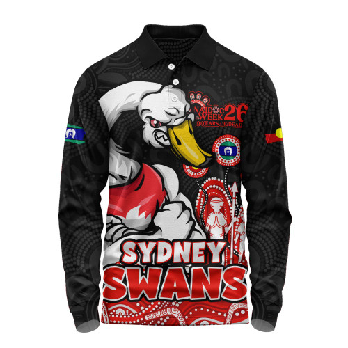 Sydney Swans Long Sleeve Polo Shirt Naidoc Week Aboriginal Spirit Power Through Generations