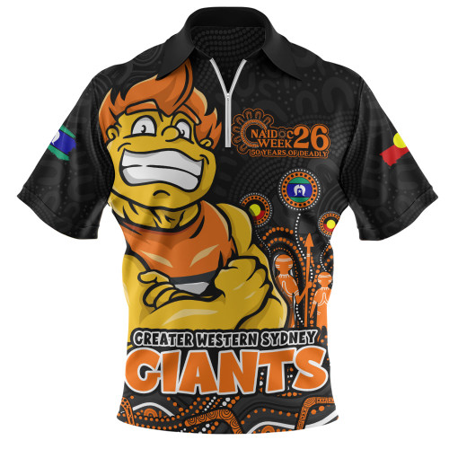 GWS GIANTS Zip Polo Shirt Naidoc Week Aboriginal Spirit Power Through Generations
