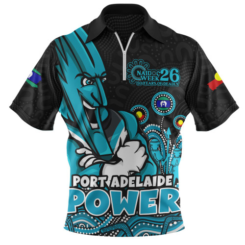 Port Adelaide Zip Polo Shirt Naidoc Week Aboriginal Spirit Power Through Generations