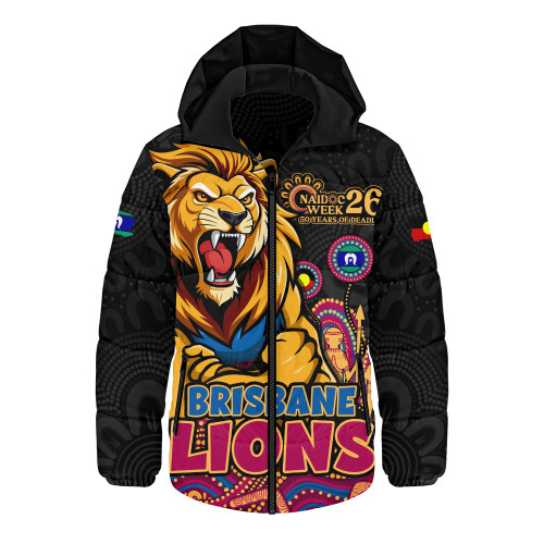 Brisbane Lions Hooded Padded Jacket Naidoc Week Aboriginal Spirit Power Through Generations