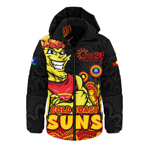 Gold Coast SUNS Hooded Padded Jacket Naidoc Week Aboriginal Spirit Power Through Generations