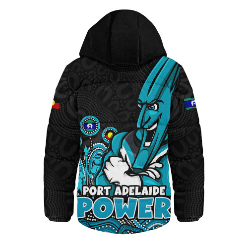 Port Adelaide Hooded Padded Jacket Naidoc Week Aboriginal Spirit Power Through Generations