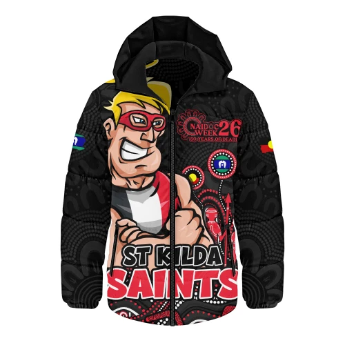 St Kilda Hooded Padded Jacket Naidoc Week Aboriginal Spirit Power Through Generations