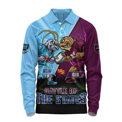 New South Wales Blues Long Sleeve Polo Shirt Origin Showdown NSW Vs QLD Game Day Power Rise