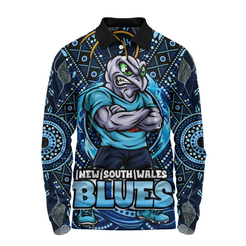 New South Wales Blues Long Sleeve Polo Shirt State Warrior Spirit Power Rise