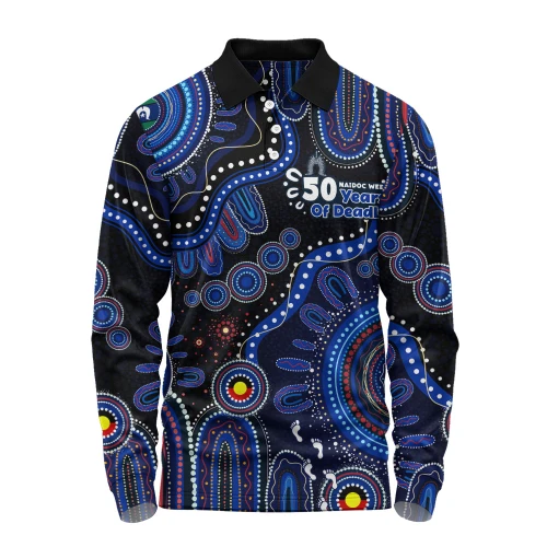 Indigenous Australian Aboriginal Long Sleeve Polo Shirt NAIDOC Week Sacred Aboriginal Tracks Of Country Spirit