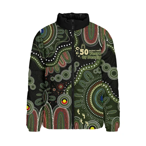 Indigenous Australian Aboriginal Padded Jacket NAIDOC Week Sacred Aboriginal Tracks Of Country Spirit