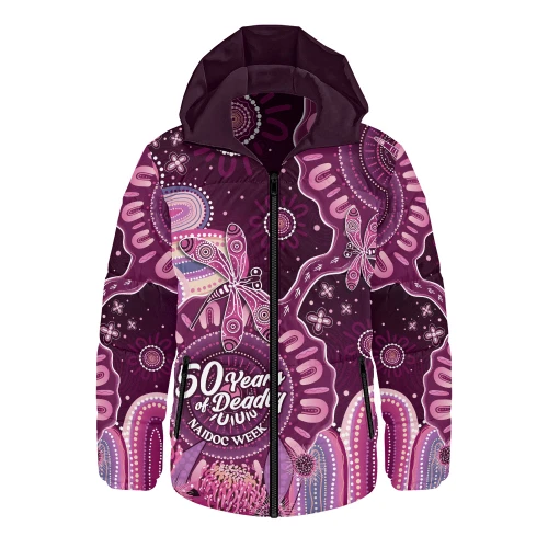 Indigenous Australian Aboriginal Hooded Padded Jacket NAIDOC Week Aboriginal Dreaming Trails Of Country