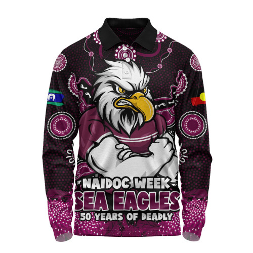 Manly Warringah Sea Eagles Long Sleeve Polo Shirt NAIDOC Week Aboriginal Power Journey Of Spirit Paths