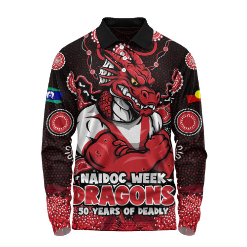 St. George Illawarra Dragons Long Sleeve Polo Shirt NAIDOC Week Aboriginal Power Journey Of Spirit Paths