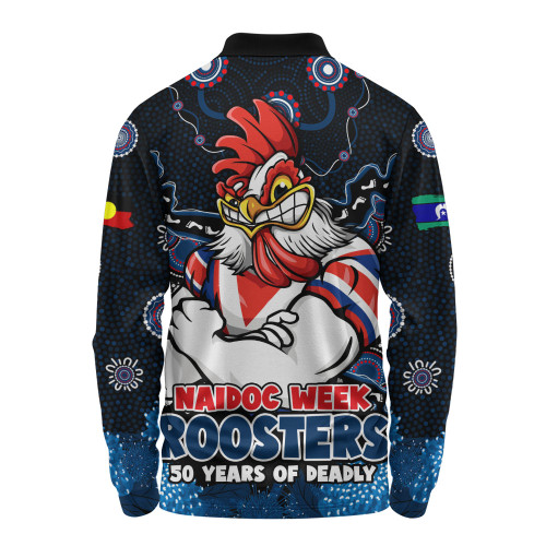 Sydney Roosters Long Sleeve Polo Shirt NAIDOC Week Aboriginal Power Journey Of Spirit Paths