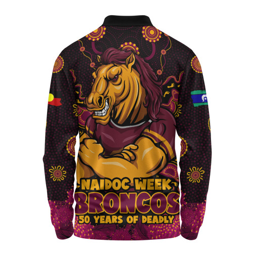 Brisbane Broncos Long Sleeve Polo Shirt NAIDOC Week Aboriginal Power Journey Of Spirit Paths