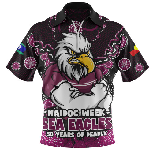 Manly Warringah Sea Eagles Zip Polo Shirt NAIDOC Week Aboriginal Power Journey Of Spirit Paths