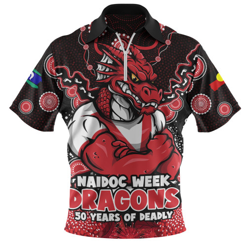 St. George Illawarra Dragons Zip Polo Shirt NAIDOC Week Aboriginal Power Journey Of Spirit Paths