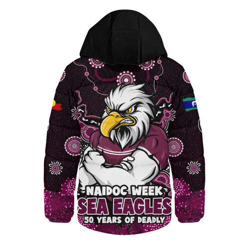 Manly Warringah Sea Eagles Hooded Padded Jacket NAIDOC Week Aboriginal Power Journey Of Spirit Paths