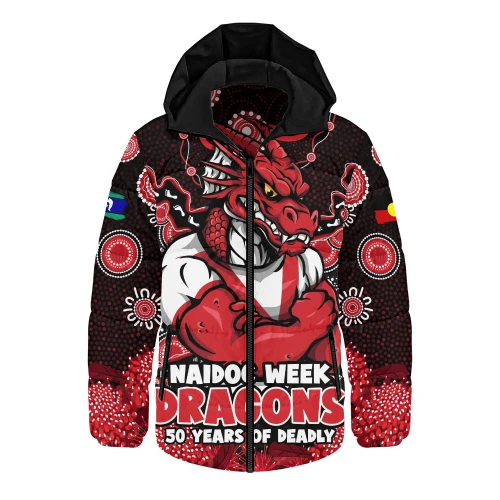 St. George Illawarra Dragons Hooded Padded Jacket NAIDOC Week Aboriginal Power Journey Of Spirit Paths