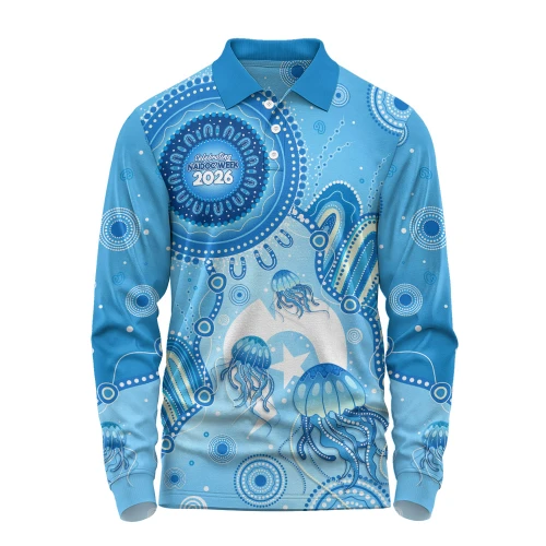 Indigenous Australian Aboriginal Long Sleeve Polo Shirt Aboriginal Ocean Dreaming Tracks For NAIDOC Week Pride