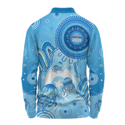 Indigenous Australian Aboriginal Long Sleeve Polo Shirt Aboriginal Ocean Dreaming Tracks For NAIDOC Week Pride