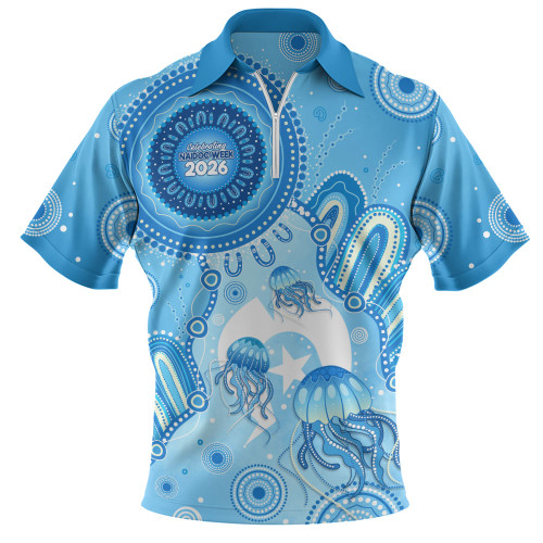 Indigenous Australian Aboriginal Zip Polo Shirt Aboriginal Ocean Dreaming Tracks For NAIDOC Week Pride