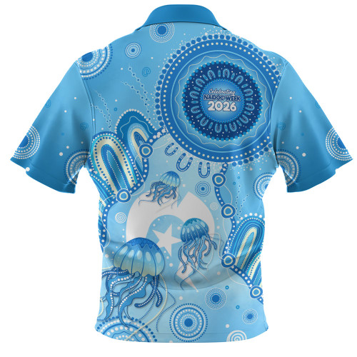 Indigenous Australian Aboriginal Zip Polo Shirt Aboriginal Ocean Dreaming Tracks For NAIDOC Week Pride