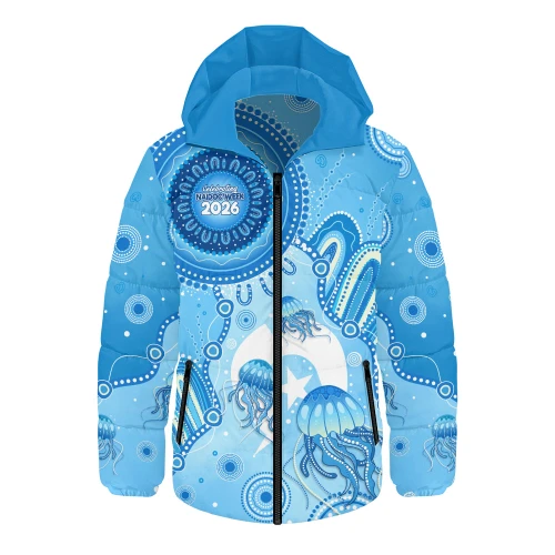 Indigenous Australian Aboriginal Hooded Padded Jacket Aboriginal Ocean Dreaming Tracks For NAIDOC Week Pride