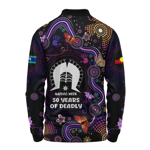 Indigenous Australian Aboriginal Long Sleeve Polo Shirt Butterfly Dreaming NAIDOC Country Connection