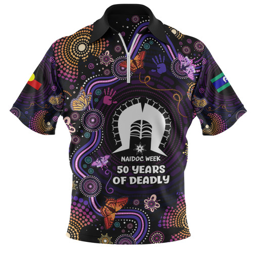 Indigenous Australian Aboriginal Zip Polo Shirt Butterfly Dreaming NAIDOC Country Connection