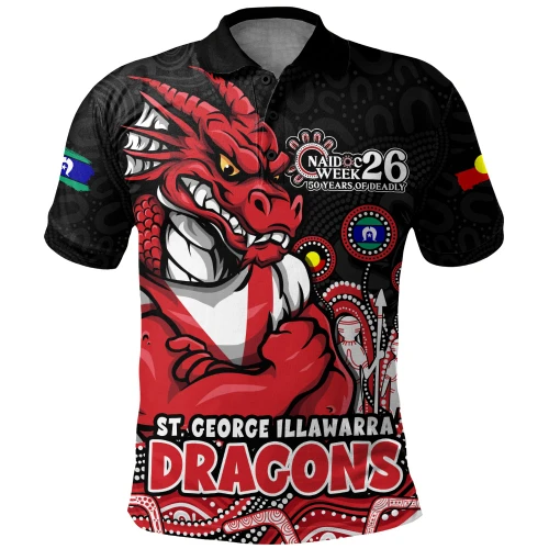 St. George Illawarra Dragons Polo Shirt NAIDOC Week Strength Of Sacred Spirit