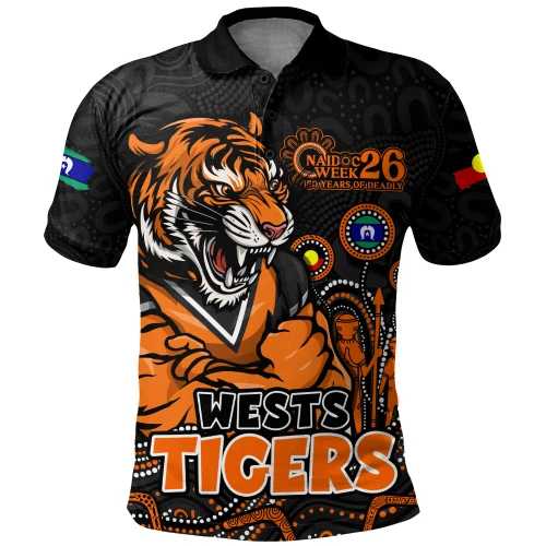 Wests Tigers Polo Shirt NAIDOC Week Strength Of Sacred Spirit