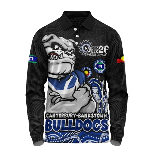 Canterbury-Bankstown Bulldogs Long Sleeve Polo Shirt NAIDOC Week Strength Of Sacred Spirit