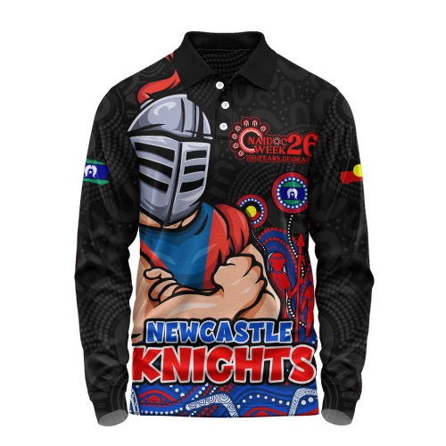 Newcastle Knights Long Sleeve Polo Shirt NAIDOC Week Strength Of Sacred Spirit