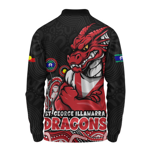 St. George Illawarra Dragons Long Sleeve Polo Shirt NAIDOC Week Strength Of Sacred Spirit
