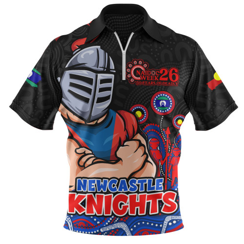 Newcastle Knights Zip Polo Shirt NAIDOC Week Strength Of Sacred Spirit