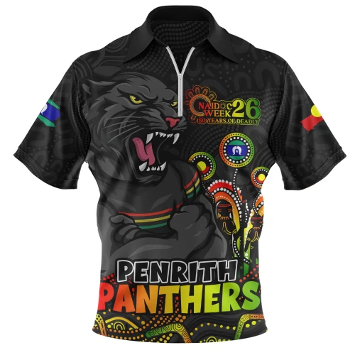 Penrith Panthers Zip Polo Shirt NAIDOC Week Strength Of Sacred Spirit