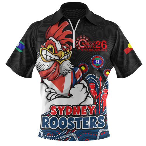 Sydney Roosters Zip Polo Shirt NAIDOC Week Strength Of Sacred Spirit