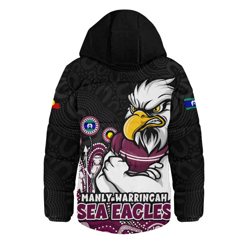 Manly Warringah Sea Eagles Hooded Padded Jacket NAIDOC Week Strength Of Sacred Spirit